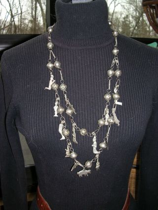 Ooak Vintage Silver 34 " Long Milagros Necklace Bench Made Beads Handmade Chain