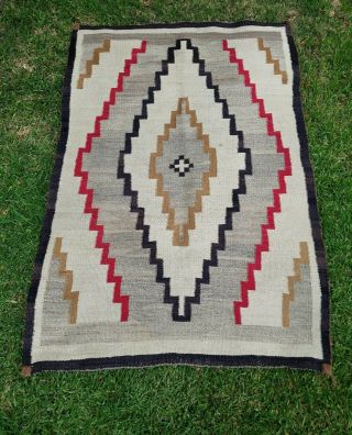 Old Vintage Navajo Indian Crystal Diamond Trading Post Area Rug 34 " X50 "