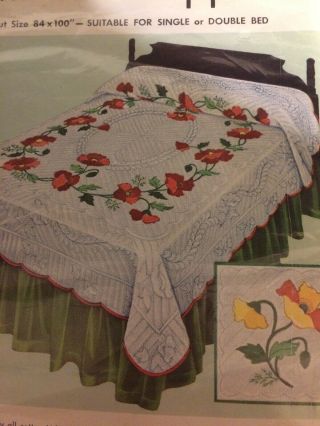 VINTAGE BUCILLA APPLIQUE QUILT TOP KIT 84X100 