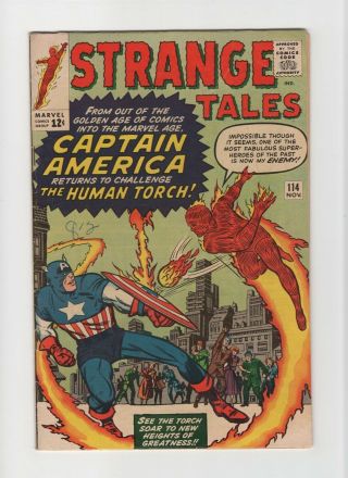 Strange Tales 114 Fn - 5.  5 Vintage Marvel Comic Key 1st Silver Cap (acrobat)
