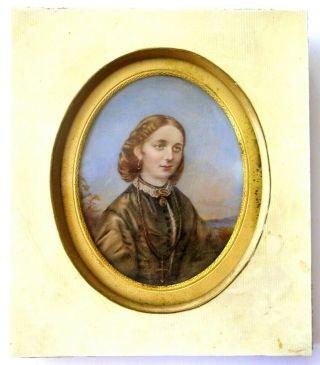 C1870 Portrait Miniature Of A Victorian Lady Vintage Antique