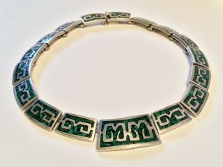 Vintage Mexico Taxco Mosaic Design Heavy - Sterling Silver Malachite Necklace