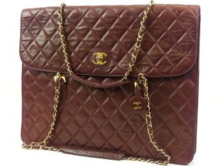 R1741 Auth Chanel Vintage Bordeaux Lambskin Cc Turn Lock Chain Shoulder Bag Ghw