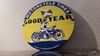 Vintage Goodyear Porcelain Gas Motorcycle Tires Service Sales Dealership Sign