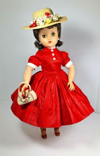 Vintage Madame Alexander 1950s Elise Doll In Tagged Dress W/ Hat,  Purse,  Slip,