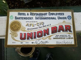 Vintage C1930s Union Bar Bartender Beer Whiskey Gas Oil Metal Sign