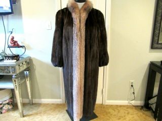 Plus Size 2x Maybe 3x Vintage Full Length Mink Coat With A Crystal Fox Tuxedo