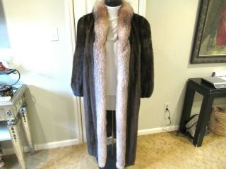 PLUS SIZE 2X MAYBE 3X VINTAGE FULL LENGTH MINK COAT WITH A CRYSTAL FOX TUXEDO 5