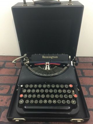 Vintage Remington Rand Model 5 Black Portable Typewriter With Case