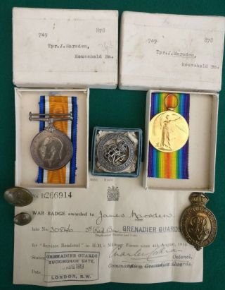 Ww1 Household Battalion Medal Pair Very Rare James Marsden