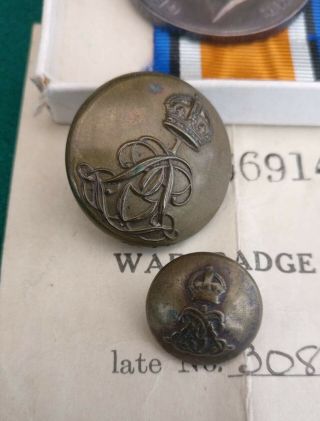 WW1 Household Battalion Medal Pair Very Rare James Marsden 9