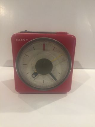 Vintage Sony Icf - A10w Red Clock Radio “ Here Comes The Sun “ Beatles