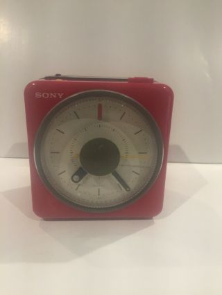 Vintage Sony ICF - A10W Red Clock Radio “ Here Comes The Sun “ Beatles 2