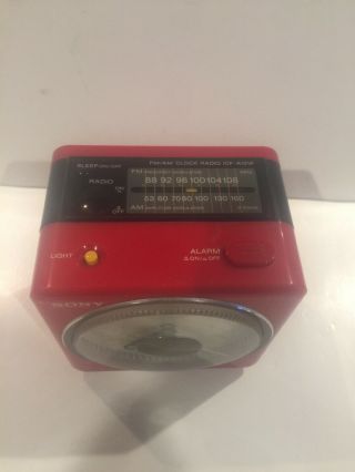 Vintage Sony ICF - A10W Red Clock Radio “ Here Comes The Sun “ Beatles 3