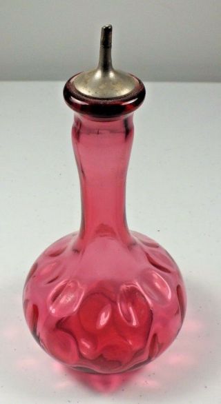 Vintage Cranberry Glass Polka Dot Barber Bottle With Stopper