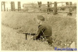 Best German Panzer Officer W/ Mp - 40 Sub - Mg Crouched Down In Field