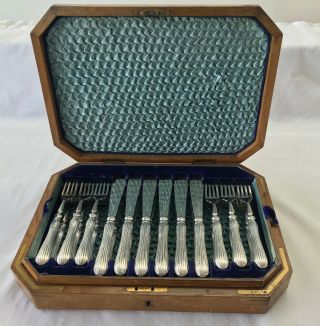 Late 19th C James Dixon Silver Plate Fish Service For 12 In Case