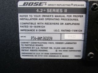 Vintage Pair Bose 4.  2® Series II Direct/Reflecting® speakers WITHout STANDS, 12