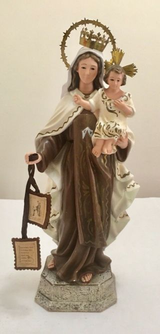 Vintage Our Lady Of Mount Carmel Statue Figurine Blessed Virgin Mary Jesus 13 "