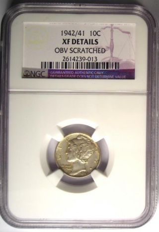 1942/1 Mercury Dime 10C Coin - NGC XF Details (EF) - Rare Overdate Variety 2