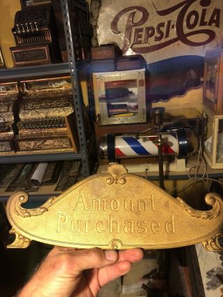 Antique Brass National Cash Register Top Sign Ncr Marquis Amount Purchased Orig.