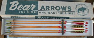 Vintage Fred Bear Arrows 1/2 Dozen Box Wood Bleeders Broadhead Razorhead