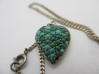 Antique Victorian 1890 Sterling Silver Turquoise Puffy Heart Locket Pendant K324