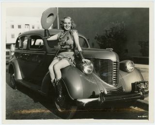 Western Cowgirl Cutie Alice Faye On Hood Of 1938 De Soto S - 5 Vintage Photograph