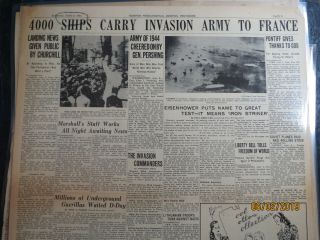 Wwii History Newspaper 1944 D - Day June 6 4000 Ships Carry Invasion Army T France