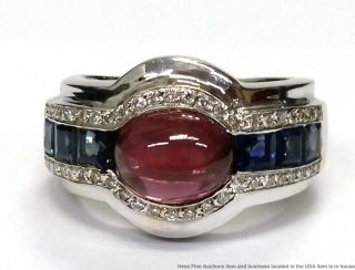 Natural No Heat Ruby Sapphire Diamond 14k White Gold Vintage 1980s Ring