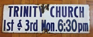 Vintage Porcelain Trinity Church Sign Enamel Metal