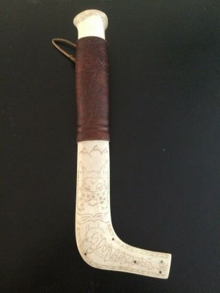 Big Vintage Sami Knife Horn Handle & Horn Sheath Lapland Sweden Signed Vs 1986