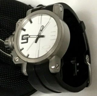 Oakley Mens Swiss Made Stainless Gearbox Watch - White Dial W/ Black - Rare Find
