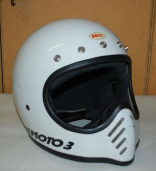 Vintage Bell Moto 3 Motorcycle Helmet White 1975 Racing Drag Racing Cafe