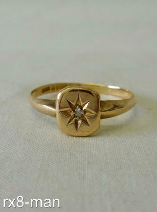 1922 Vintage 9ct Solid Gold Diamond Gypsy Set Ladies Signet Ring 1.  4g