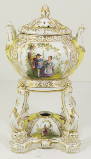 Antique German Porcelain Kpm Incense Burner Watteau Scenes
