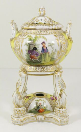 Antique German Porcelain KPM Incense Burner Watteau Scenes 3