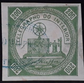 Rare 1869 Brazil 200r Green Internal Telegraph Stamp