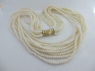 Multi 8 Strand Pearl Necklace With 9k Gold Clasp Vintage Art Deco.  Tbj06645