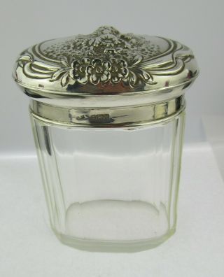 Art Nouveau Portrait Silver Topped Oval Dressing Table Jar,  Birmingham 1904