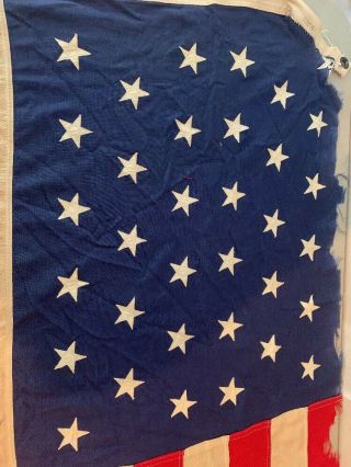 Vintage Antique? 34 Star U.  S.  Flag Rough Shape Stitched Stars NR 2
