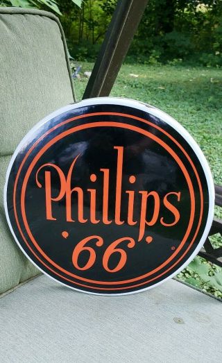 Phillips 66 Porcelain Sign Dome Globe Vintage Petroleum Gas Pump Plate