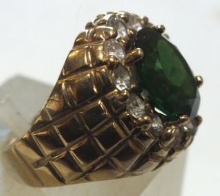 Vintage 10k Yellow Gold Ring W/lab Emerald & Sapphires Sz.  7