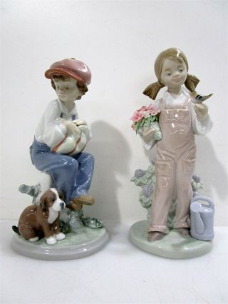 2x Vintage Lladro Spanish Porcelain Figurines 6th Mark & 7th Mark