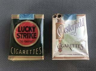Vintage World War 2 Ww2 Era Cigarette Packs Chesterfield & Lucky Strike