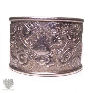 Antique Chinese Export Solid Silver Dragon Napkin Ring