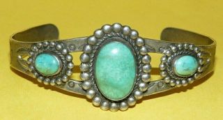 Vtg Native Navajo Fred Harvey Era Sterling Silver Turquoise Cuff Bracelet Signed