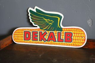 Vintage Dekalb Farm Feed Sign Large Flying Ear Corn Masonite 1980 Wings