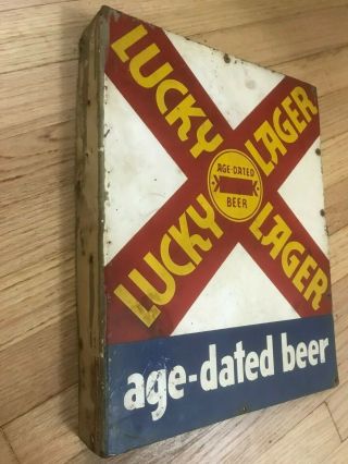 Rare Vintage Lucky Lager Beer Porcelain Flange Sign – General Brewing San Fran