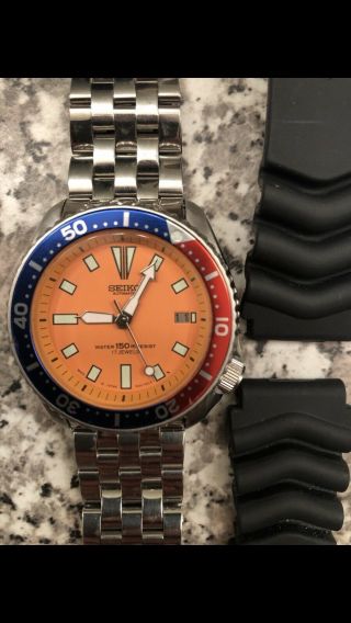 Vintage Mens Watch Seiko 7002 7000 Ss Date Diver Mod Orange Pepsi